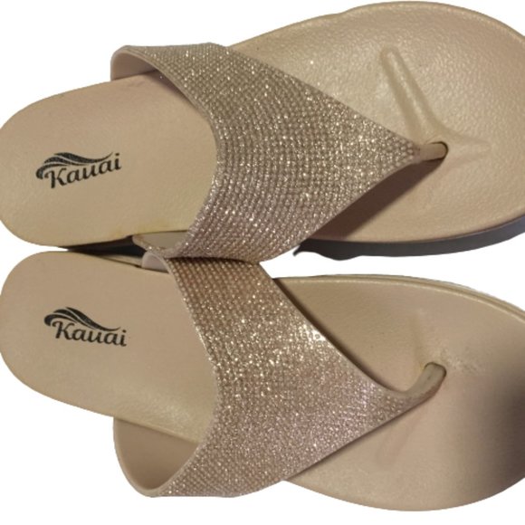 Kauai Size 36 Ladies Gold Sparkling Slippers - Picture 4 of 8